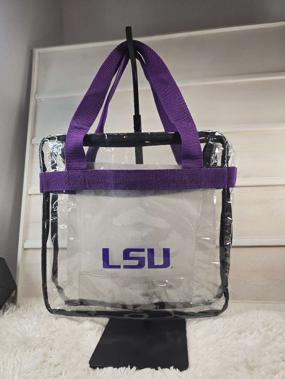 Clear LSU stadium approved Tote Bag with Purple Handles